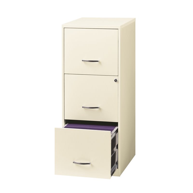 Space Solutions 3 Drawer Vertical File Cabinet With Lock Pearl White 22618