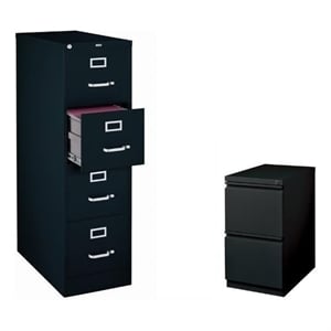 2 Piece Value Pack 4 Drawer and 2 Drawer Mobile File Cabinet in Black