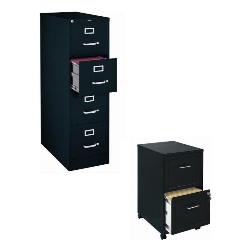 2 Piece Value Pack 4 Drawer and Mobile 2 Drawer File Cabinet in Black