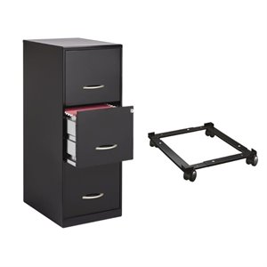 soho 2 piece 3 drawer letter file cabinet and mobile file caddy in black