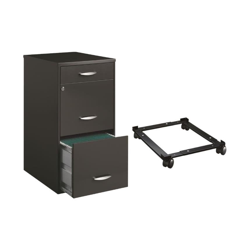 2 Piece File Cabinet in Charcoal and Adjustable File Caddy in Black