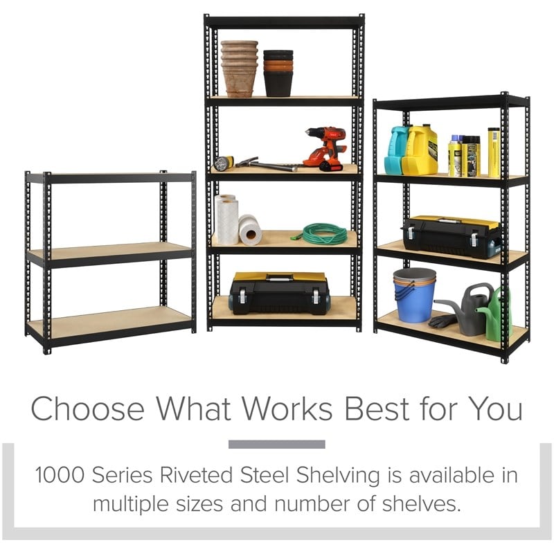 Space Solutions 1000 Riveted Metal Shelving 3-Shelf Unit 12D x 30W x 30H Black