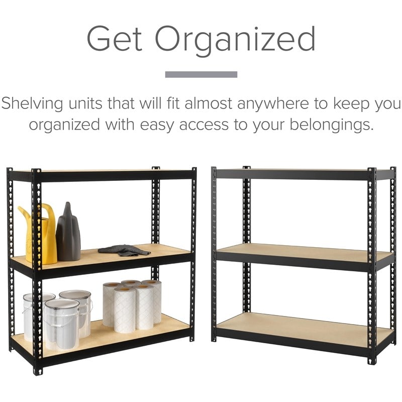 Space Solutions 1000 Riveted Metal Shelving 3-Shelf Unit 12D x 30W x 30H Black