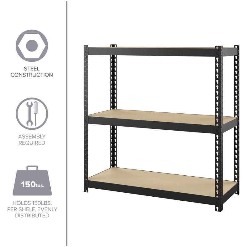 Space Solutions 1000 Riveted Metal Shelving 3-Shelf Unit 12D x 30W x 30H Black
