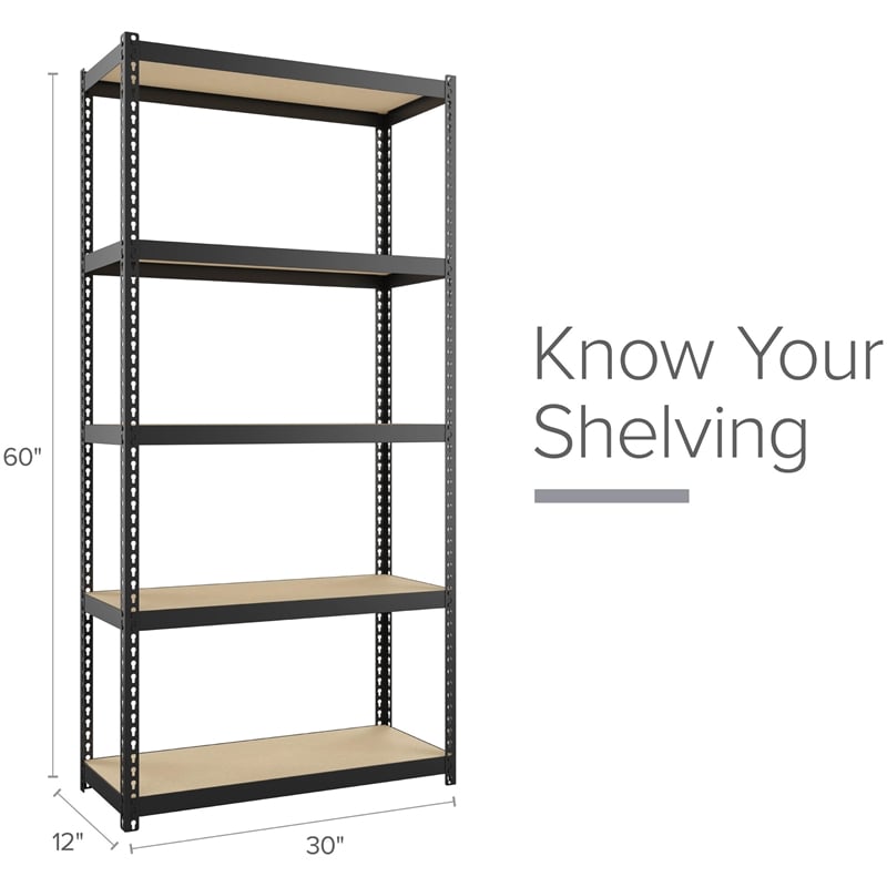 Space Solutions 1000 Riveted Metal Shelving 5-Shelf Unit 12D x 30W x 60H Black