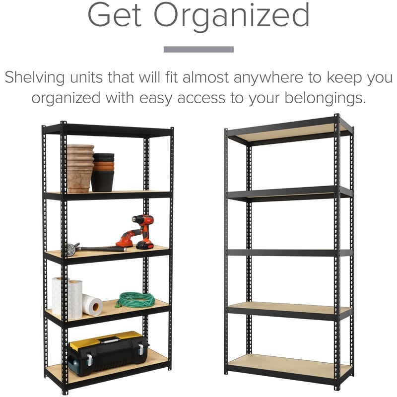 Space Solutions 1000 Riveted Metal Shelving 5-Shelf Unit 12D x 30W x 60H Black