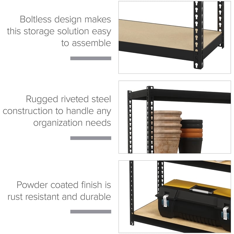 Space Solutions 1000 Riveted Metal Shelving 5-Shelf Unit 12D x 30W x 60H Black