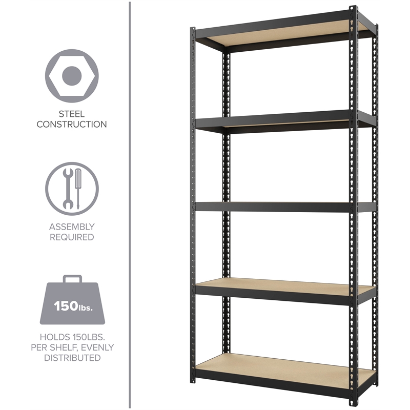 Space Solutions 1000 Riveted Metal Shelving 5-Shelf Unit 12D x 30W x 60H Black