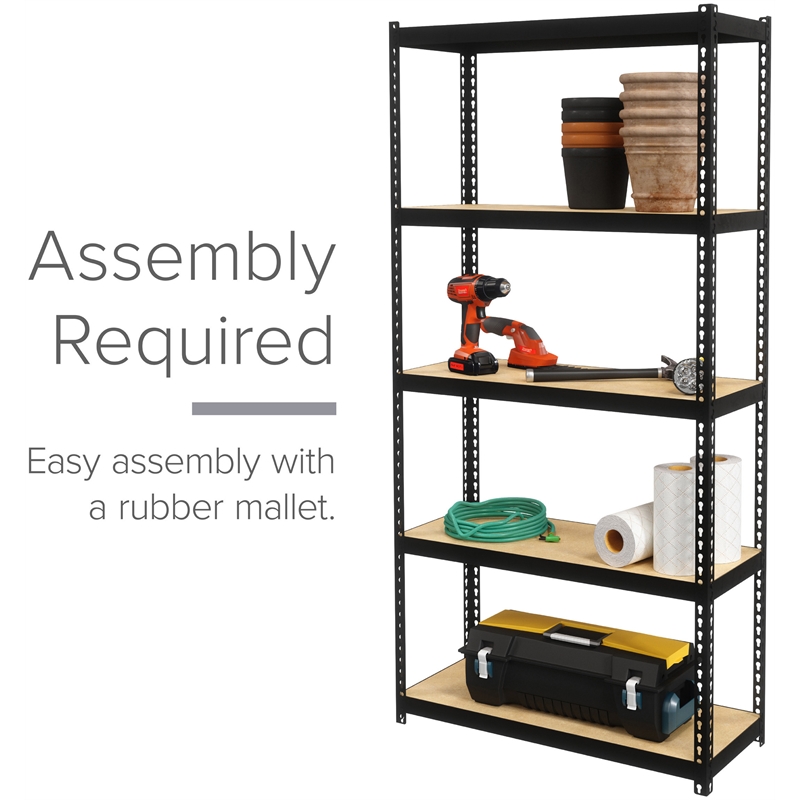 Space Solutions 1000 Riveted Metal Shelving 5-Shelf Unit 12D x 30W x 60H Black
