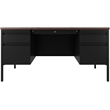 Hirsh 30x60 Double Pedestal Metal Desk with T Top Black/Walnut