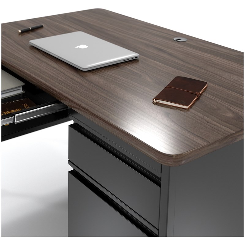 Hirsh 30x48 Mobile Right Hand Single Pedestal Metal Desk T Top Black/Walnut