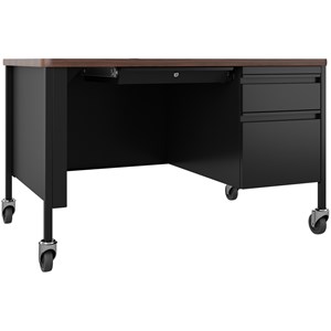 Hirsh 30x48 Mobile Right Hand Single Pedestal Metal Desk T Top Black/Walnut