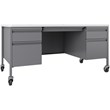 Hirsh 30x60 Mobile Double Pedestal Metal Desk with T Top Silver/White