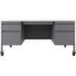 Hirsh 30x60 Mobile Double Pedestal Metal Desk with T Top Silver/White