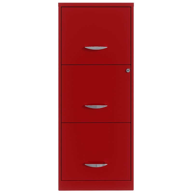 3-Tier Metal Storage Locker Office Filing Cabinet With Lock Red Accent Cabinet 