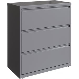 Hirsh 36&quotW HL10000 Series 3 Drawer Metal Lateral File Cabinet in Arctic Silver