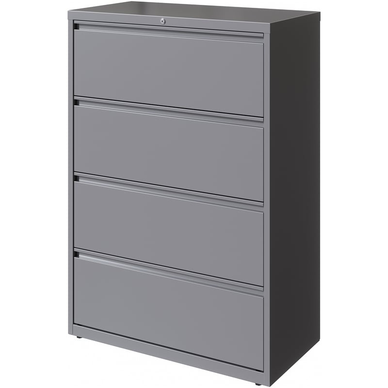 Hirsh 36in Wide HL10000 Series 4 Drawer Metal Lateral File Cabinet Arctic Silver