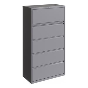 Hirsh 36in Wide HL10000 Series 5 Drawer Metal Lateral File Cabinet Arctic Silver
