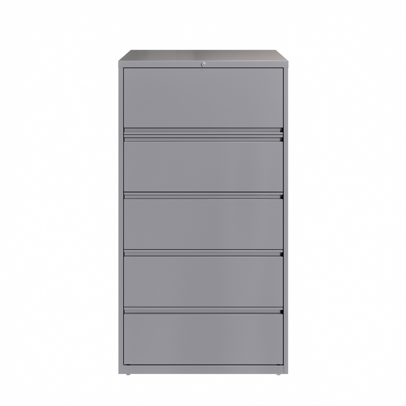 Hirsh 36in Wide HL10000 Series 5 Drawer Metal Lateral File Cabinet Arctic Silver