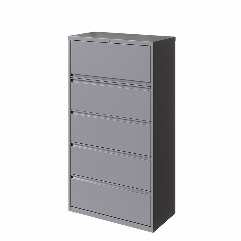 Hirsh 36in Wide HL10000 Series 5 Drawer Metal Lateral File Cabinet Arctic Silver