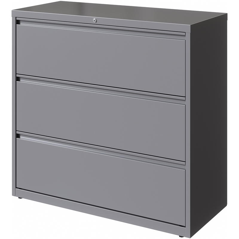 Hirsh 42in Wide HL10000 Series 3 Drawer Metal Lateral File Cabinet Arctic Silver