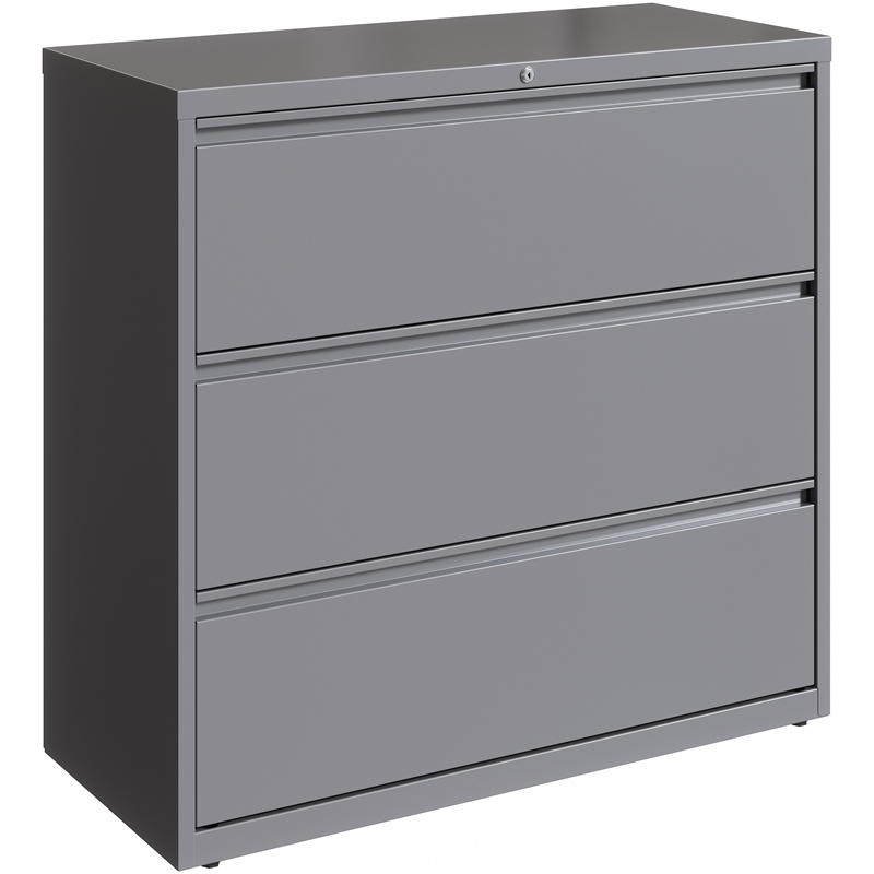 Hirsh 42in Wide HL10000 Series 3 Drawer Metal Lateral File Cabinet Arctic Silver