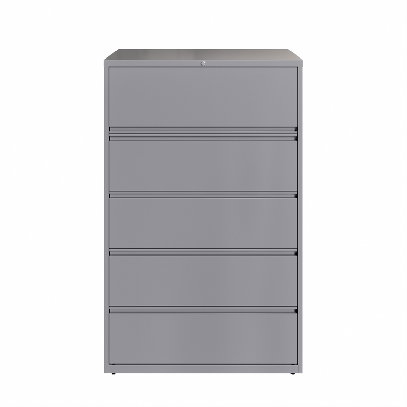 Hirsh 42in Wide HL10000 Series 5 Drawer Metal Lateral File Cabinet Arctic Silver