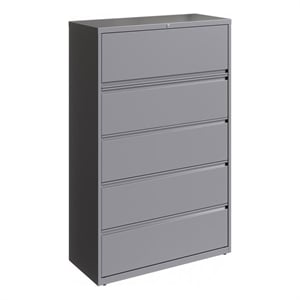 Hirsh 42in Wide HL10000 Series 5 Drawer Metal Lateral File Cabinet Arctic Silver