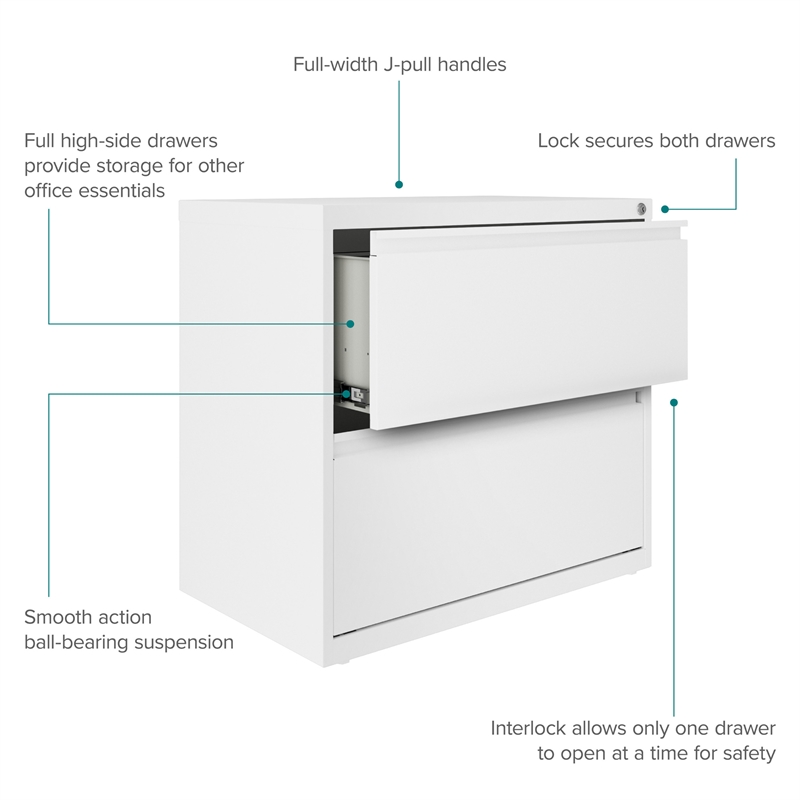 Hirsh 30 inch W 2 Drawer Metal Lateral 101 File Cabinet White