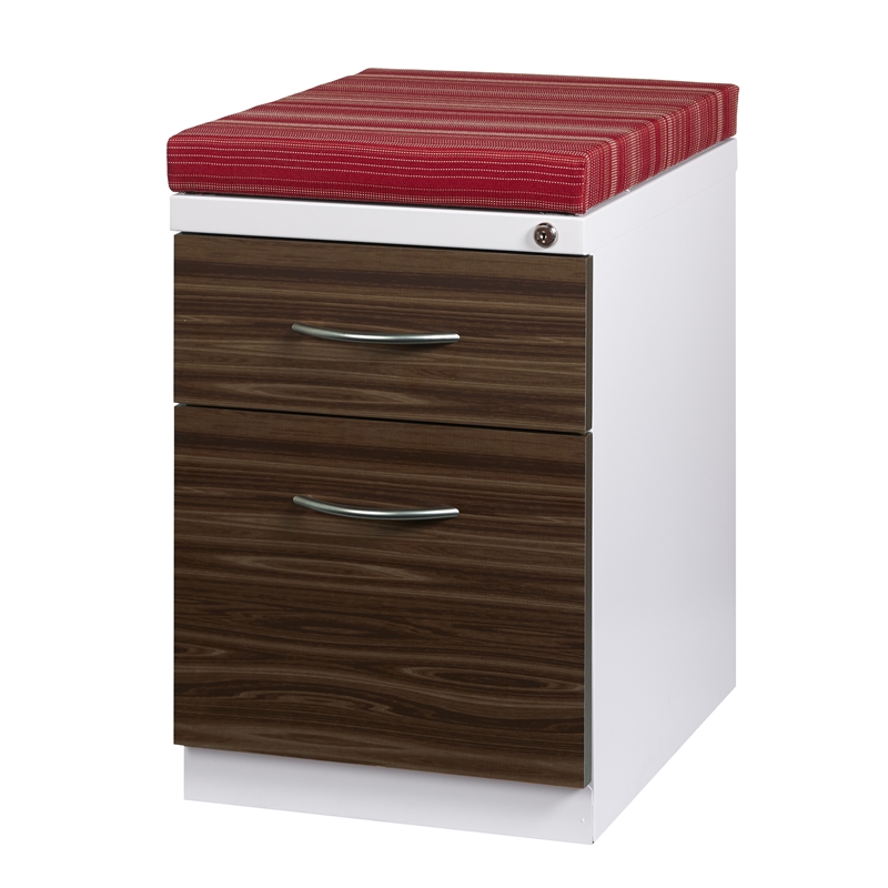 Hirsh 20 In Deep Mobile Pedestal File 2 Drawer Box File W Red Cushion In White 23070