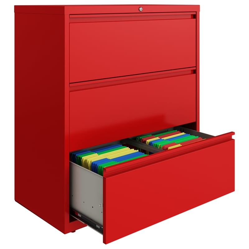 Hirsh 36-in Wide HL10000 Series 3 Drawer Metal Lateral File Cabinet Lava Red