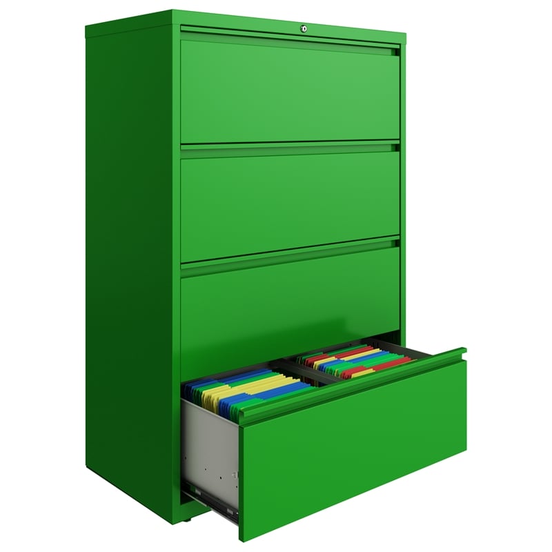 Hirsh 36-in Wide HL10000 Series 4 Drawer Lateral File Cabinet Screamin' Green