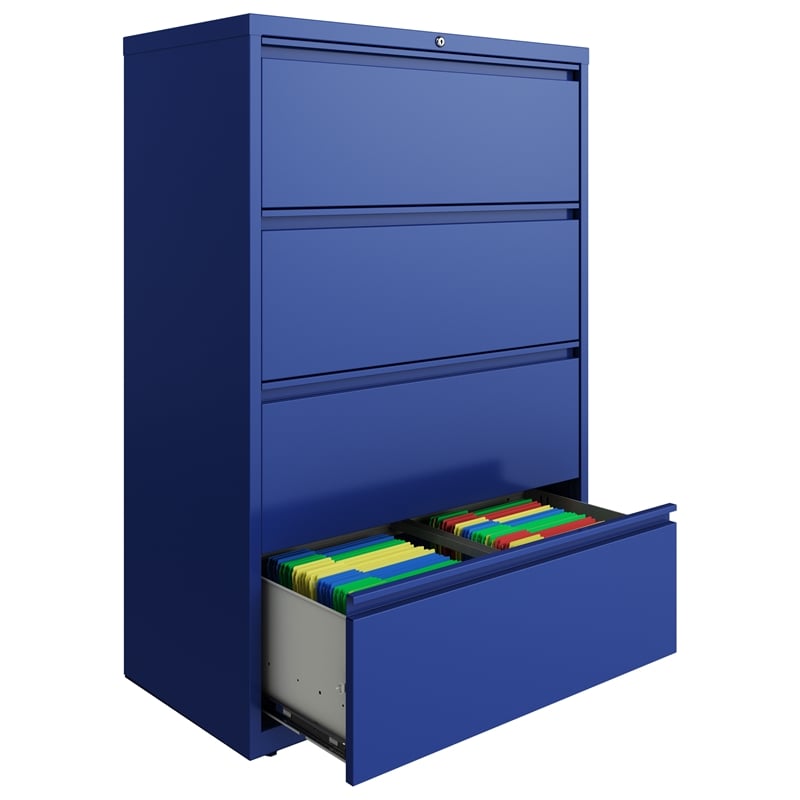 Hirsh 36-in Wide HL10000 Series 4 Drawer Metal Lateral File Cabinet Classic Blue
