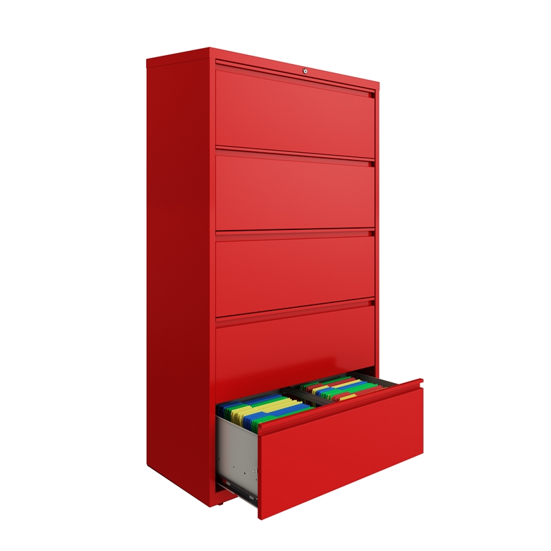 Hirsh 36-in Wide HL10000 Series 5 Drawer Metal Lateral File Cabinet Lava Red