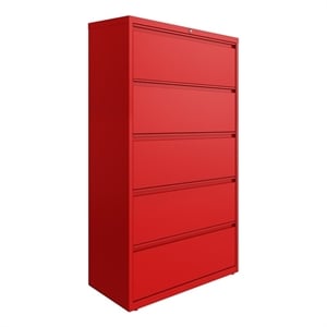Hirsh 36-in Wide HL10000 Series 5 Drawer Metal Lateral File Cabinet Lava Red