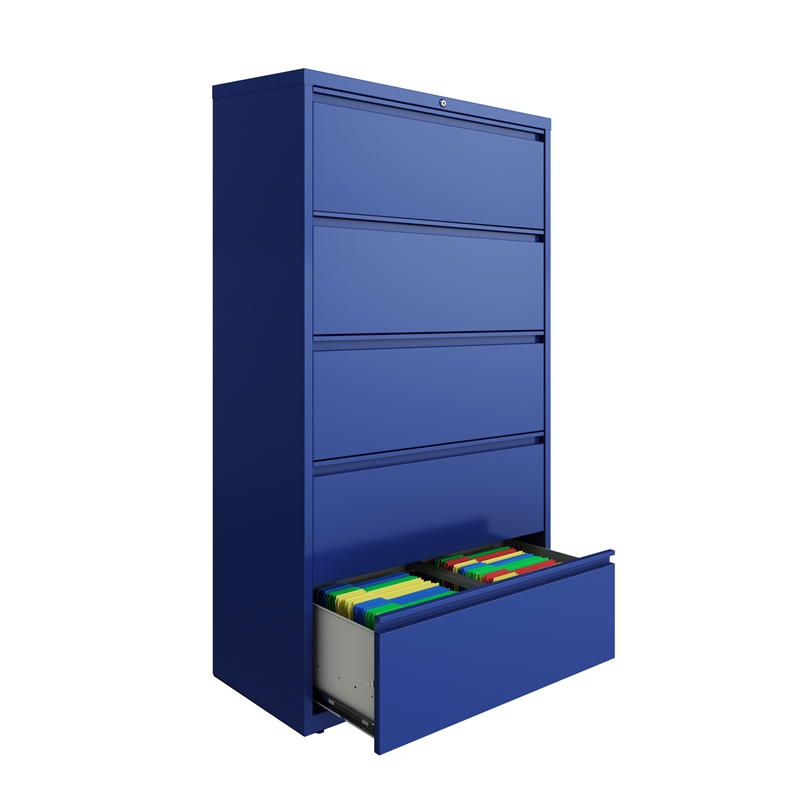 Hirsh 36-in Wide HL10000 Series 5 Drawer Metal Lateral File Cabinet Classic Blue