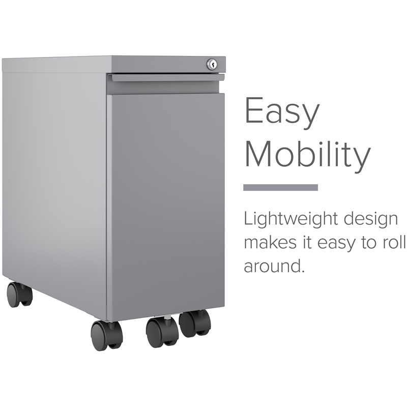 Hirsh 20-inch Deep Mobile Zip Pedestal 2-Drawer Box/File. Hidden Drawer. Silver