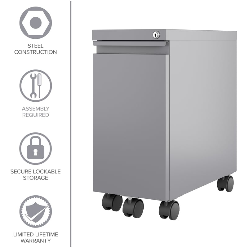 Hirsh 20-inch Deep Mobile Zip Pedestal 2-Drawer Box/File. Hidden Drawer. Silver