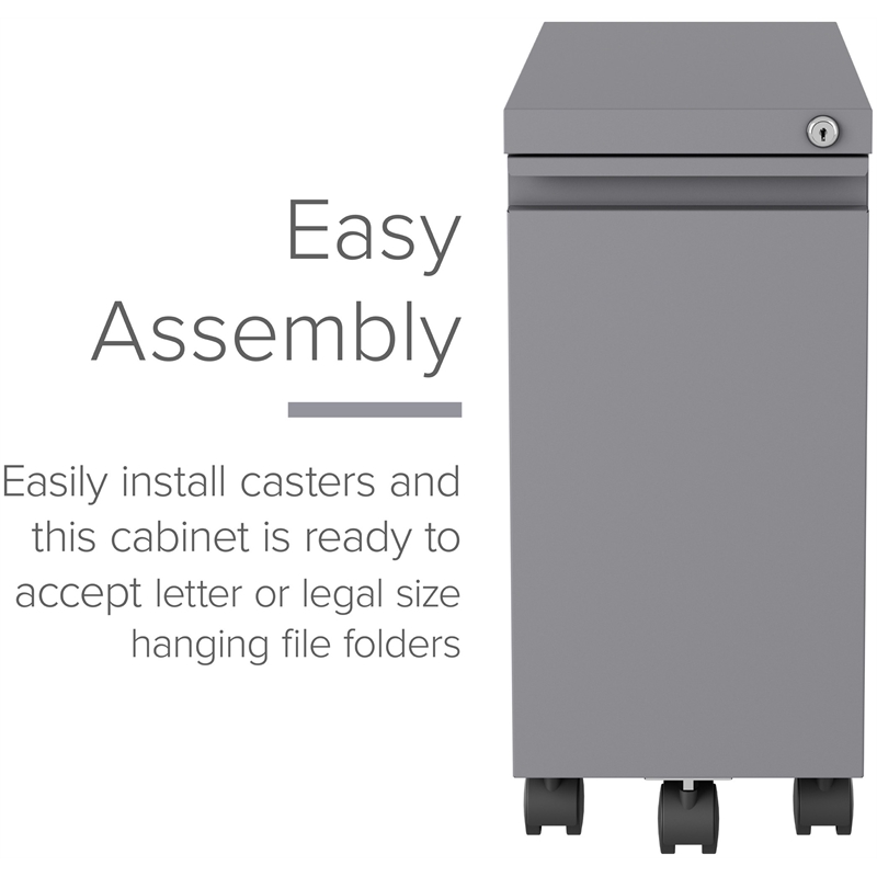 Hirsh 20-inch Deep Mobile Zip Pedestal 2-Drawer Box/File. Hidden Drawer. Silver