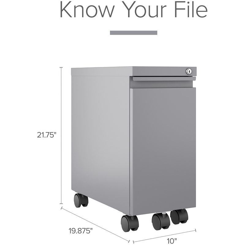 Hirsh 20-inch Deep Mobile Zip Pedestal 2-Drawer Box/File. Hidden Drawer. Silver