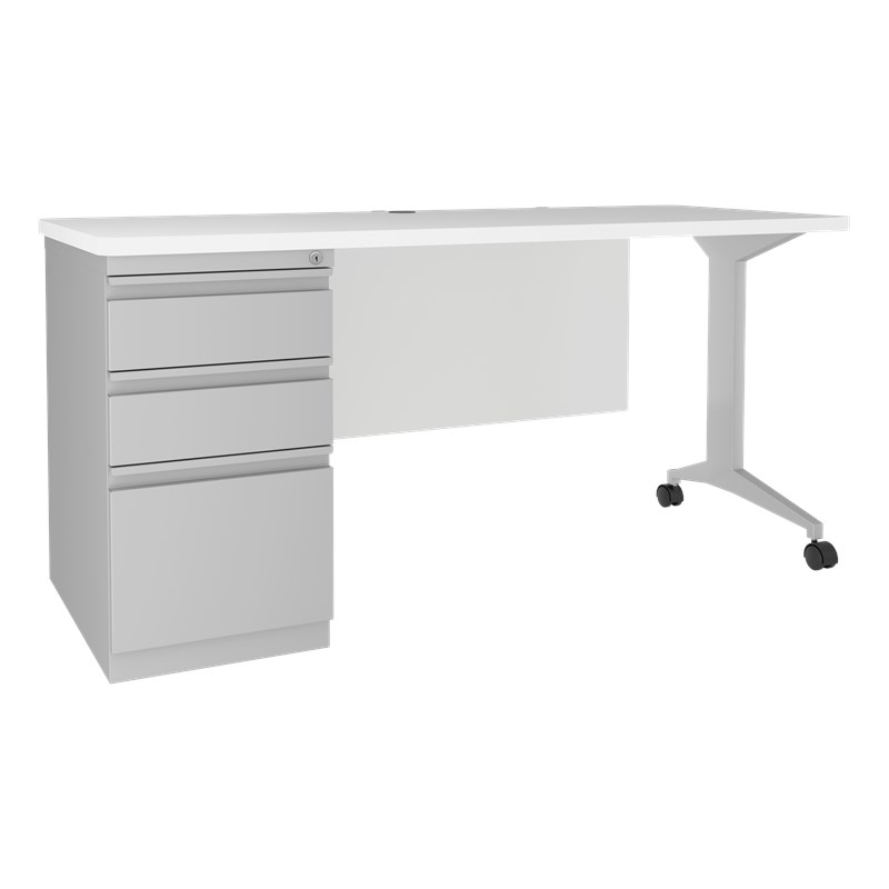 Hirsh Modern Metal Teacher's Desk. Arctic Silver/White
