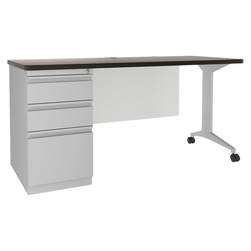 Hirsh Modern Metal Teacher's Desk. Arctic Silver/Weathered Charcoal