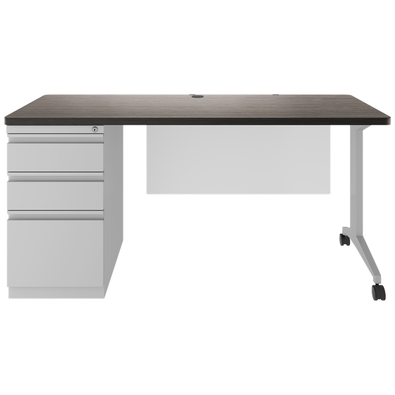 Hirsh Modern Metal Teacher's Desk. Arctic Silver/Weathered Charcoal