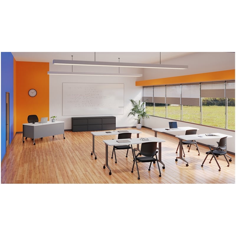 Hirsh Modern T-Leg Metal Table Desk. Arctic Silver/White