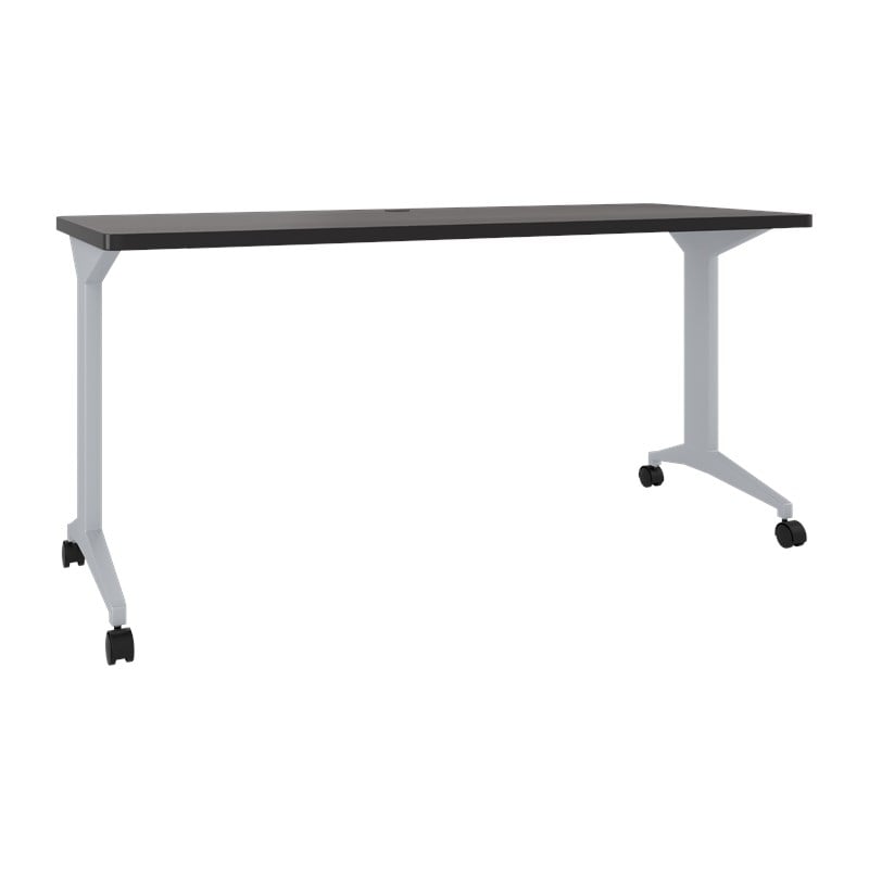 Hirsh Modern Metal T-Leg Table Desk. Arctic Silver/Weathered Charcoal