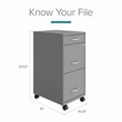 Space Solutions 3 Drawer Mobile Modern Metal File Cabinet in Artic Silver