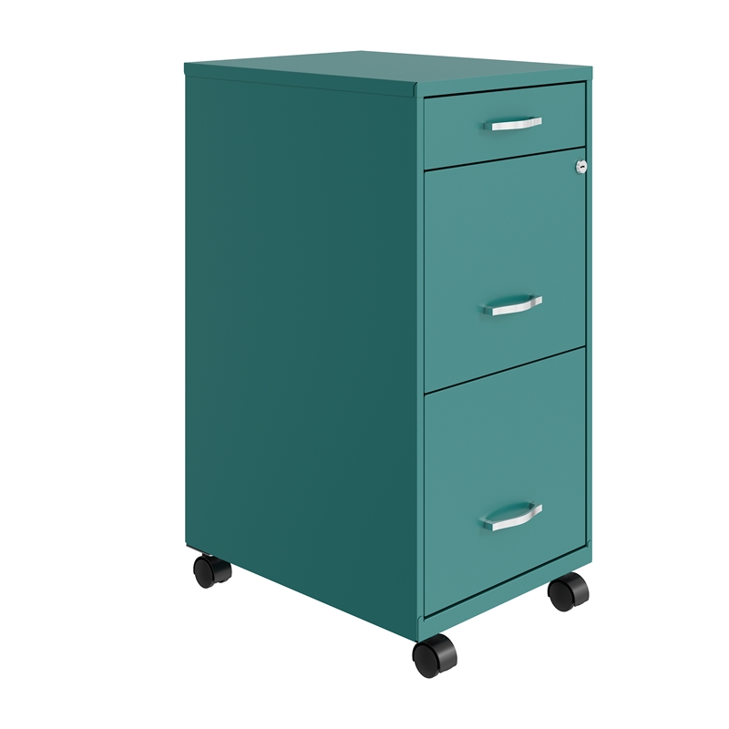 Space Solutions 18in Deep 3 Drawer Mobile Metal File Cabinet Teal