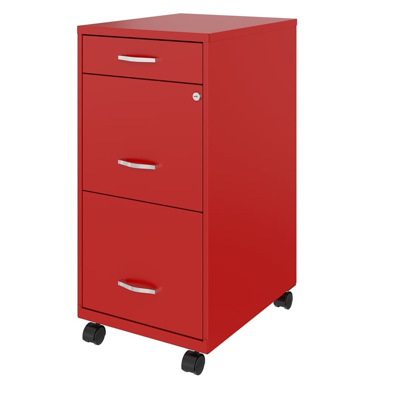 Space Solutions 18in Deep 3 Drawer Mobile Metal File Cabinet Lava Red
