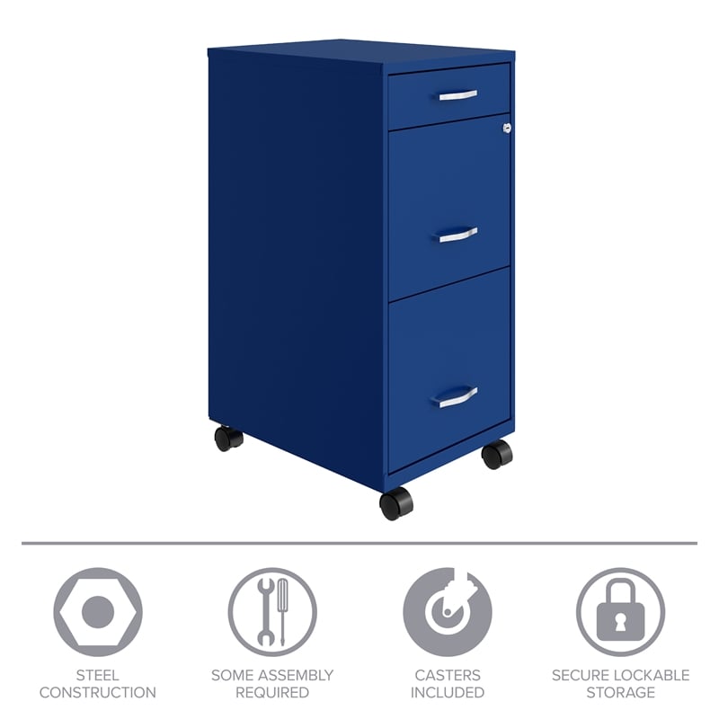 Space Solutions 18in Deep 3 Drawer Mobile Metal File Cabinet Classic Blue