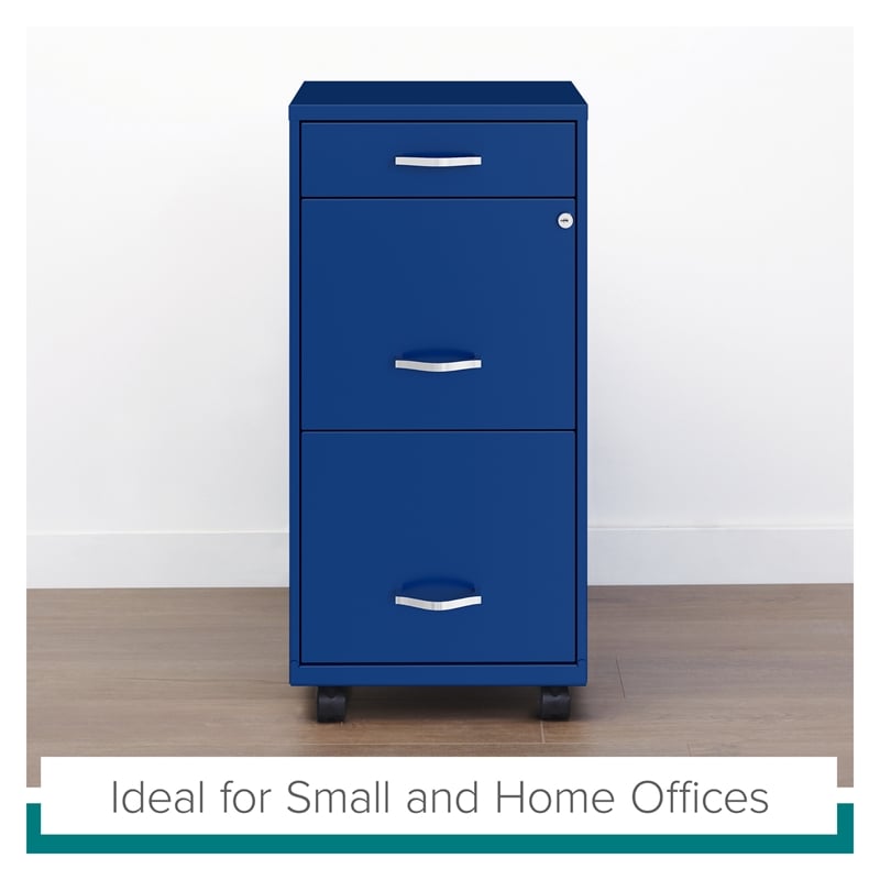Space Solutions 18in Deep 3 Drawer Mobile Metal File Cabinet Classic Blue